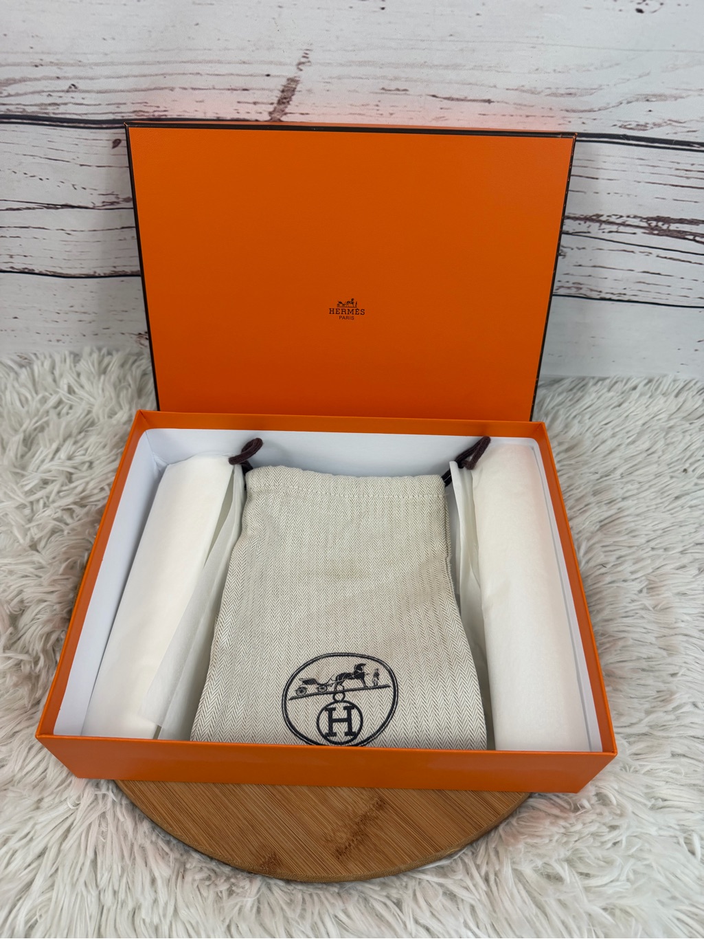 Authentic Herms Paris Belt Gift Box Dust Bag Set Orange Presentation Storage